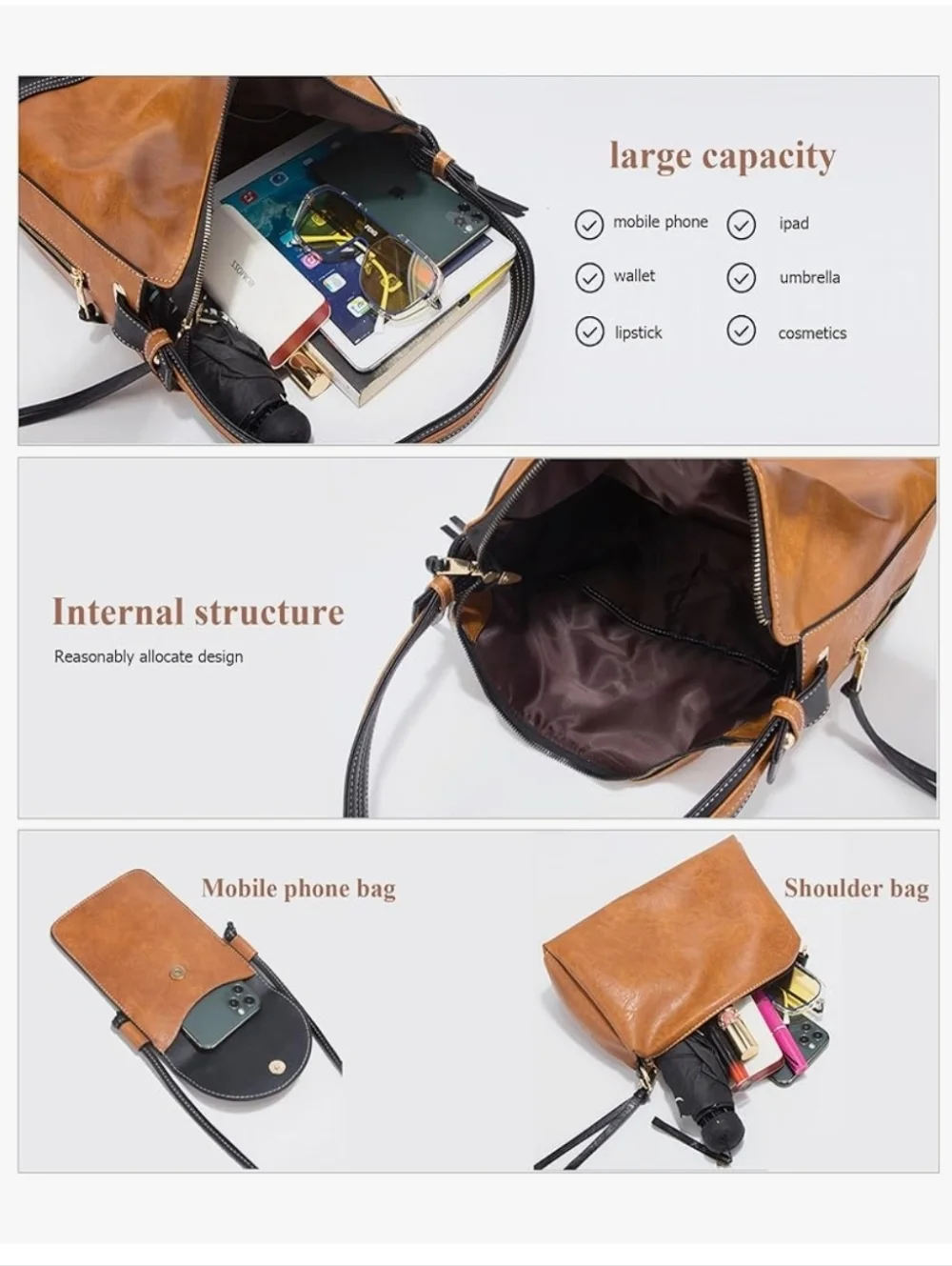 Tan Faux Leather 4-Piece Women's Handbag Set